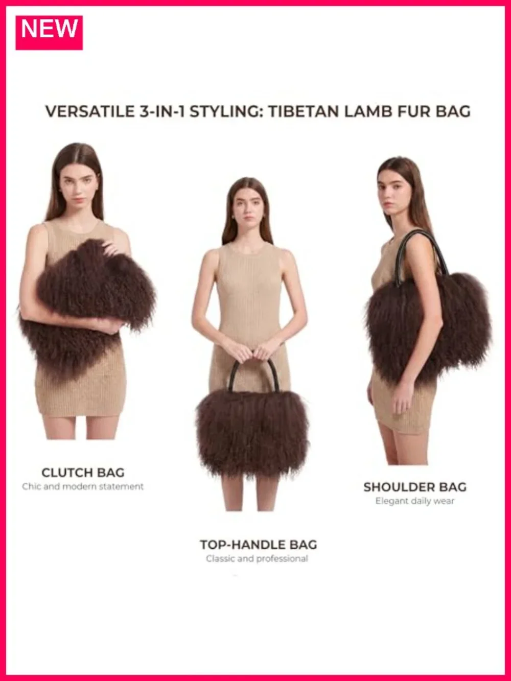 Women Luxury Real Curly Mongolian Lamb Fur Purse